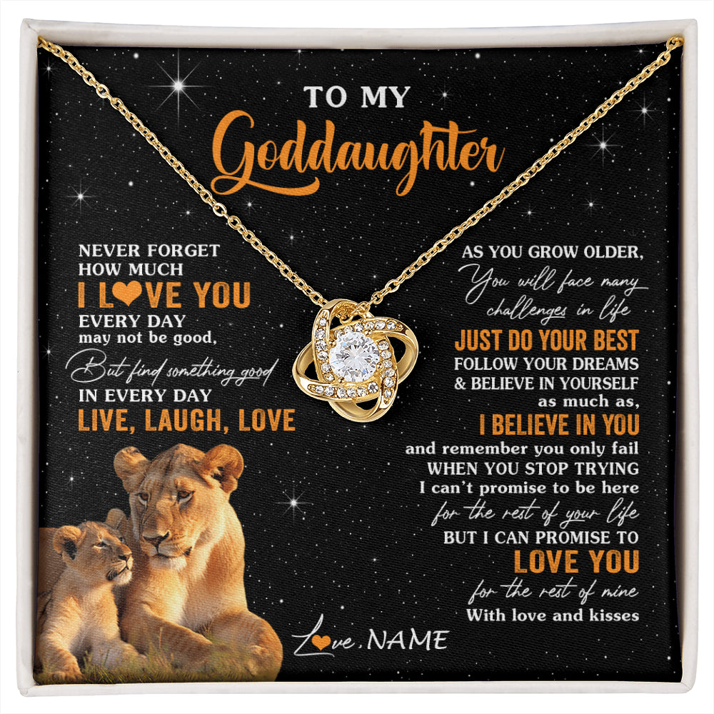 Love Knot Necklace 18K Yellow Gold Finish | 1 | Personalized To My Goddaughter Necklace From Aunt Live Laugh Love Lion Goddaughter Birthday Positive Graduation Christmas Customized Gift Box Message Card | siriusteestore