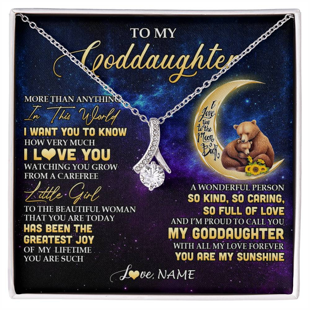 Alluring Beauty Necklace 14K White Gold Finish | 1 | Personalized To My Goddaughter Necklace From Aunt Positive Energy Encourage Brave Little Bear Goddaughter Birthday Christmas Customized Gift Box Message Card | siriusteestore