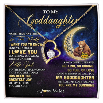 Forever Love Necklace 18K Yellow Gold Finish | 1 | Personalized To My Goddaughter Necklace From Aunt Positive Energy Encourage Brave Little Bear Goddaughter Birthday Christmas Customized Gift Box Message Card | siriusteestore