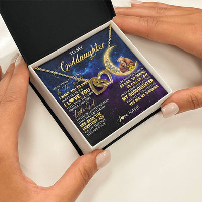 Interlocking Hearts Necklace 18K Yellow Gold Finish | 2 | Personalized To My Goddaughter Necklace From Aunt Positive Energy Encourage Brave Little Bear Goddaughter Birthday Christmas Customized Gift Box Message Card | siriusteestore