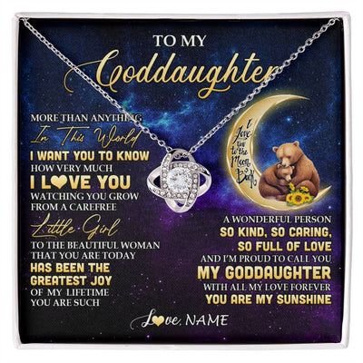 Love Knot Necklace 14K White Gold Finish | 1 | Personalized To My Goddaughter Necklace From Aunt Positive Energy Encourage Brave Little Bear Goddaughter Birthday Christmas Customized Gift Box Message Card | siriusteestore