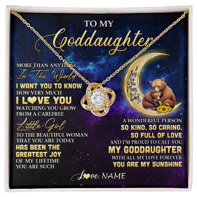 Love Knot Necklace 18K Yellow Gold Finish | 1 | Personalized To My Goddaughter Necklace From Aunt Positive Energy Encourage Brave Little Bear Goddaughter Birthday Christmas Customized Gift Box Message Card | siriusteestore