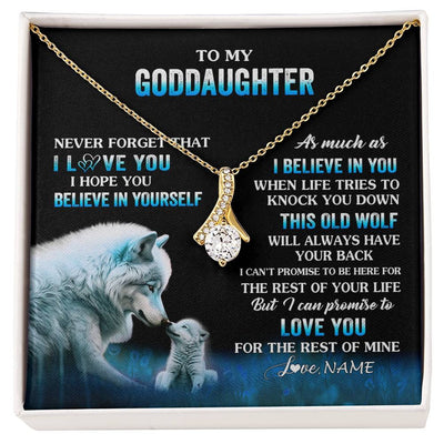 Alluring Beauty Necklace 18K Yellow Gold Finish | 1 | Personalized To My Goddaughter Necklace From Aunt This Old Wolf Love Goddaughter Birthday Gifts Jewelry Graduation Christmas Customized Gift Box Message Card | siriusteestore