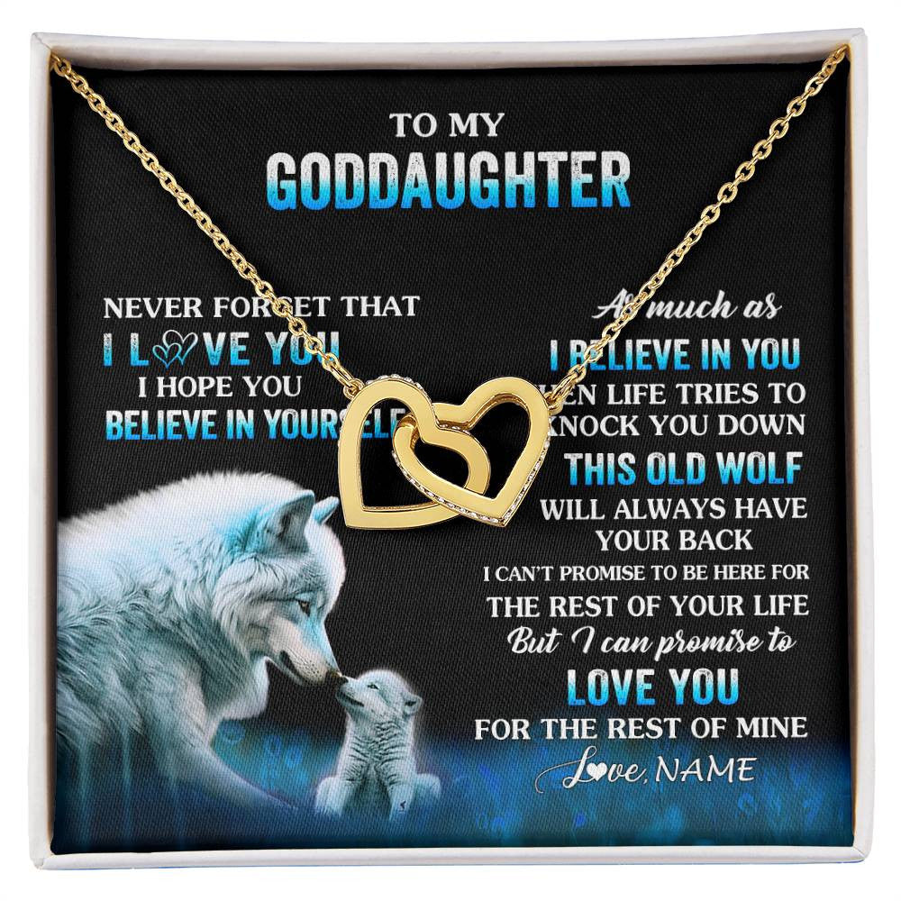 Interlocking Hearts Necklace 18K Yellow Gold Finish | 1 | Personalized To My Goddaughter Necklace From Aunt This Old Wolf Love Goddaughter Birthday Gifts Jewelry Graduation Christmas Customized Gift Box Message Card | siriusteestore