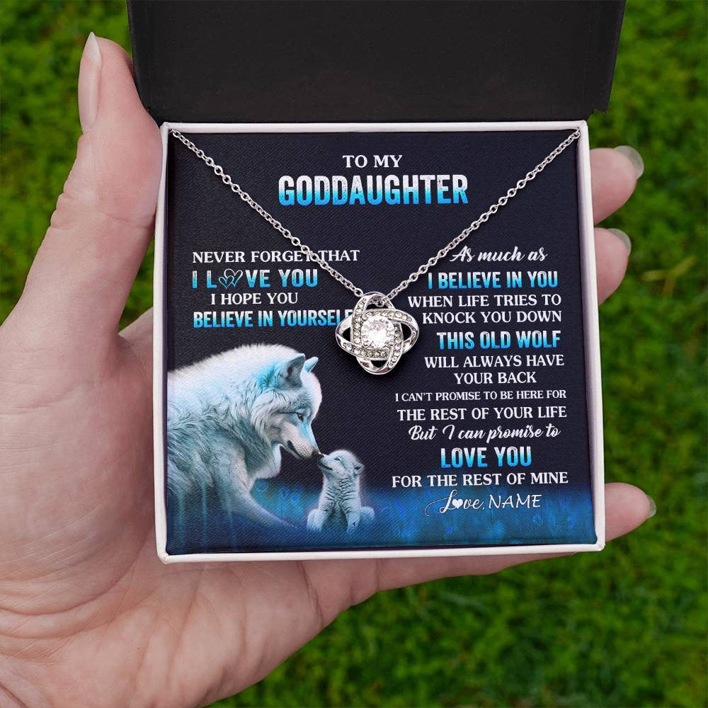 Love Knot Necklace 14K White Gold Finish | 2 | Personalized To My Goddaughter Necklace From Aunt This Old Wolf Love Goddaughter Birthday Gifts Jewelry Graduation Christmas Customized Gift Box Message Card | siriusteestore