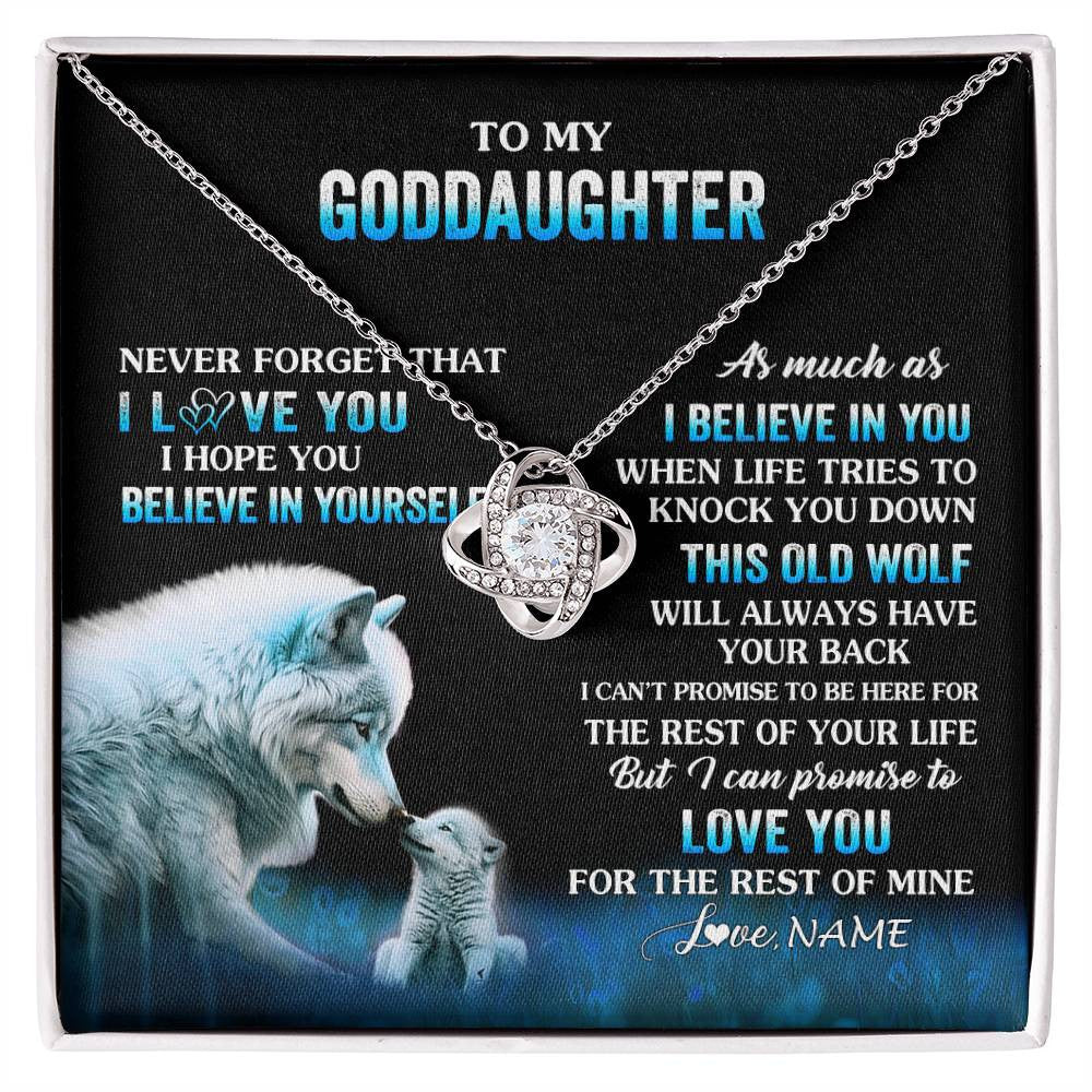 Love Knot Necklace 14K White Gold Finish | 1 | Personalized To My Goddaughter Necklace From Aunt This Old Wolf Love Goddaughter Birthday Gifts Jewelry Graduation Christmas Customized Gift Box Message Card | siriusteestore
