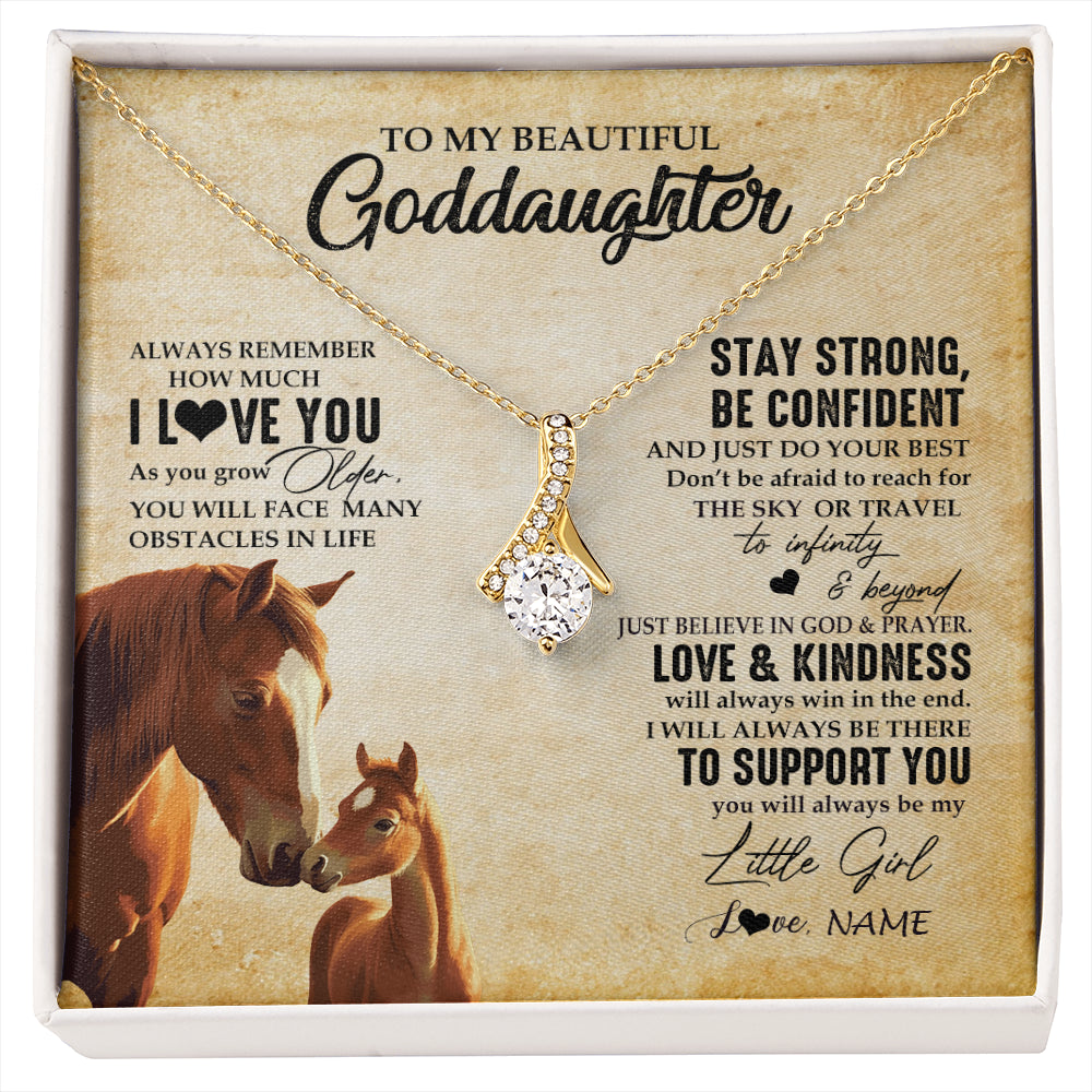 Alluring Beauty Necklace 18K Yellow Gold Finish | 1 | Personalized To My Goddaughter Necklace From Aunt Uncle Always Remember I Love You Horse Goddaughter Birthday Gifts Christmas Customized Gift Box Message Card | siriusteestore