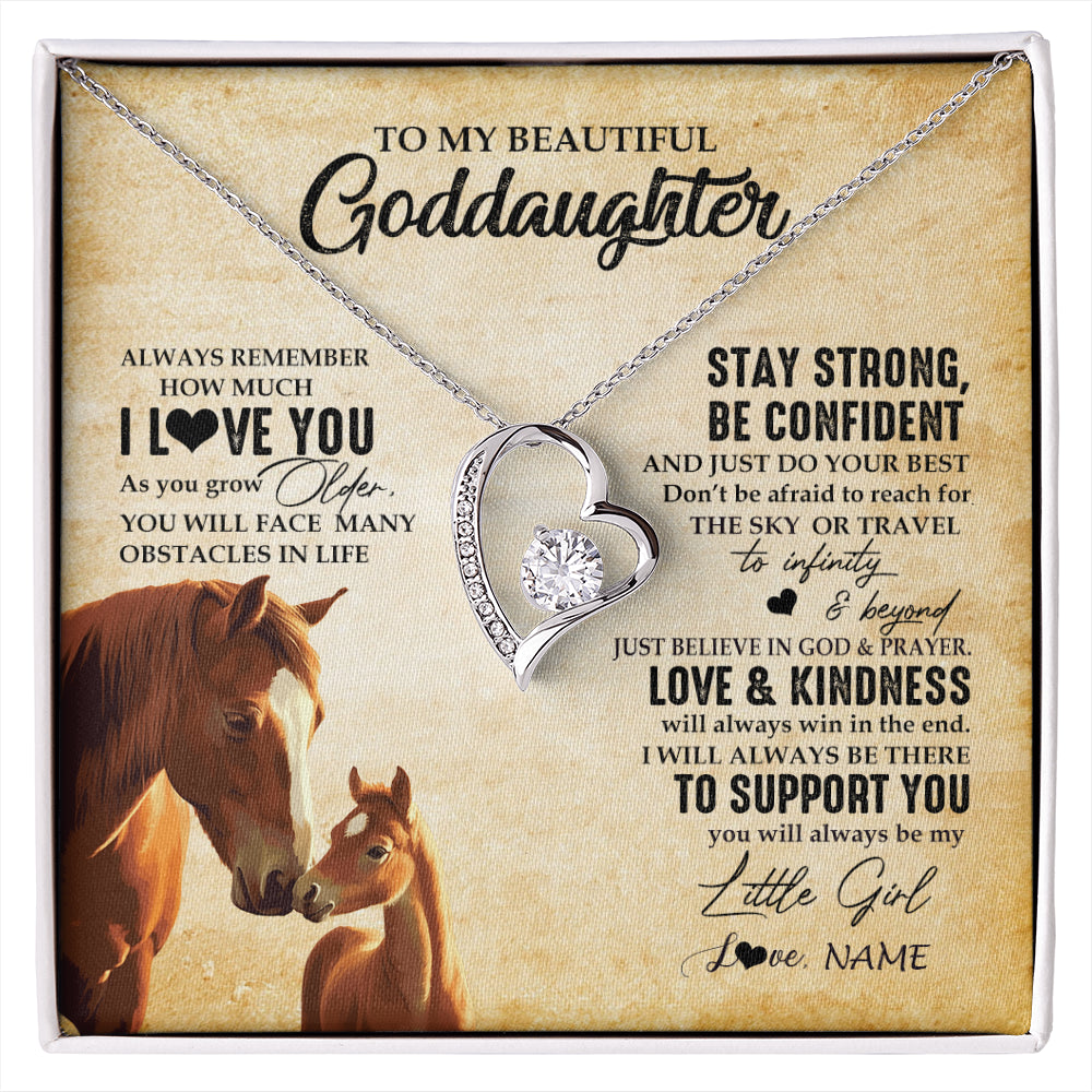 Forever Love Necklace 14K White Gold Finish | 1 | Personalized To My Goddaughter Necklace From Aunt Uncle Always Remember I Love You Horse Goddaughter Birthday Gifts Christmas Customized Gift Box Message Card | siriusteestore