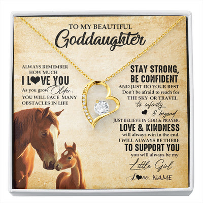 Forever Love Necklace 18K Yellow Gold Finish | 1 | Personalized To My Goddaughter Necklace From Aunt Uncle Always Remember I Love You Horse Goddaughter Birthday Gifts Christmas Customized Gift Box Message Card | siriusteestore