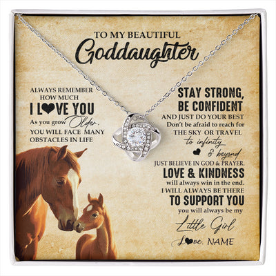 Love Knot Necklace 14K White Gold Finish | 1 | Personalized To My Goddaughter Necklace From Aunt Uncle Always Remember I Love You Horse Goddaughter Birthday Gifts Christmas Customized Gift Box Message Card | siriusteestore
