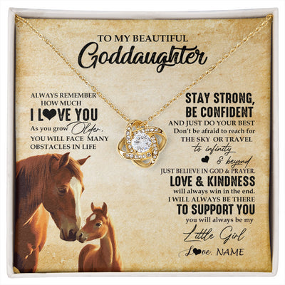 Love Knot Necklace 18K Yellow Gold Finish | 1 | Personalized To My Goddaughter Necklace From Aunt Uncle Always Remember I Love You Horse Goddaughter Birthday Gifts Christmas Customized Gift Box Message Card | siriusteestore