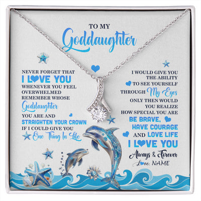 Alluring Beauty Necklace 14K White Gold Finish | 1 | Personalized To My Goddaughter Necklace From Aunt Uncle Dophin Never Forget I Love You Goddaughter Birthday Jewelry Christmas Customized Gift Box Message Card | siriusteestore