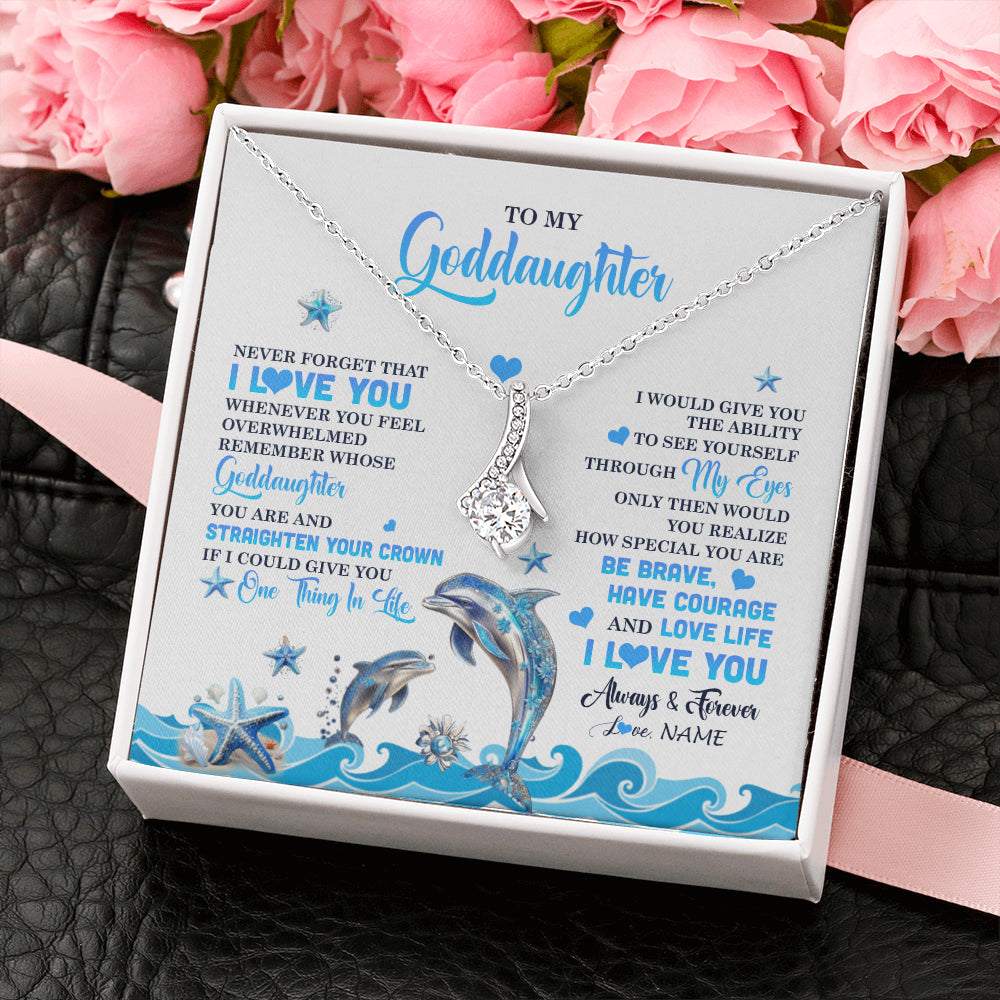 Alluring Beauty Necklace 14K White Gold Finish | 2 | Personalized To My Goddaughter Necklace From Aunt Uncle Dophin Never Forget I Love You Goddaughter Birthday Jewelry Christmas Customized Gift Box Message Card | siriusteestore