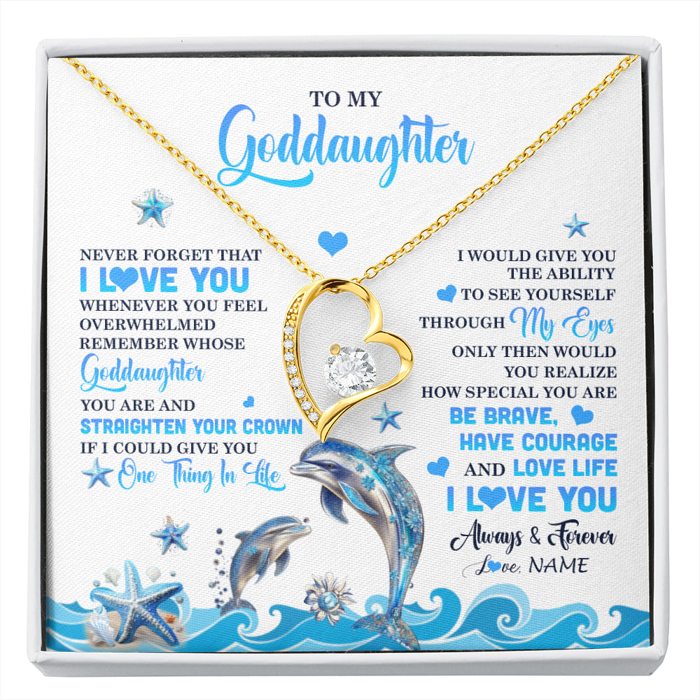 Forever Love Necklace 18K Yellow Gold Finish | 1 | Personalized To My Goddaughter Necklace From Aunt Uncle Dophin Never Forget I Love You Goddaughter Birthday Jewelry Christmas Customized Gift Box Message Card | siriusteestore