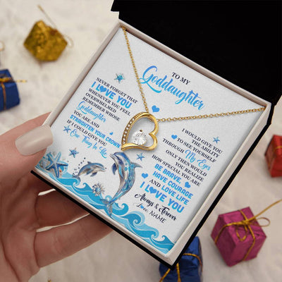 Forever Love Necklace 18K Yellow Gold Finish | 2 | Personalized To My Goddaughter Necklace From Aunt Uncle Dophin Never Forget I Love You Goddaughter Birthday Jewelry Christmas Customized Gift Box Message Card | siriusteestore