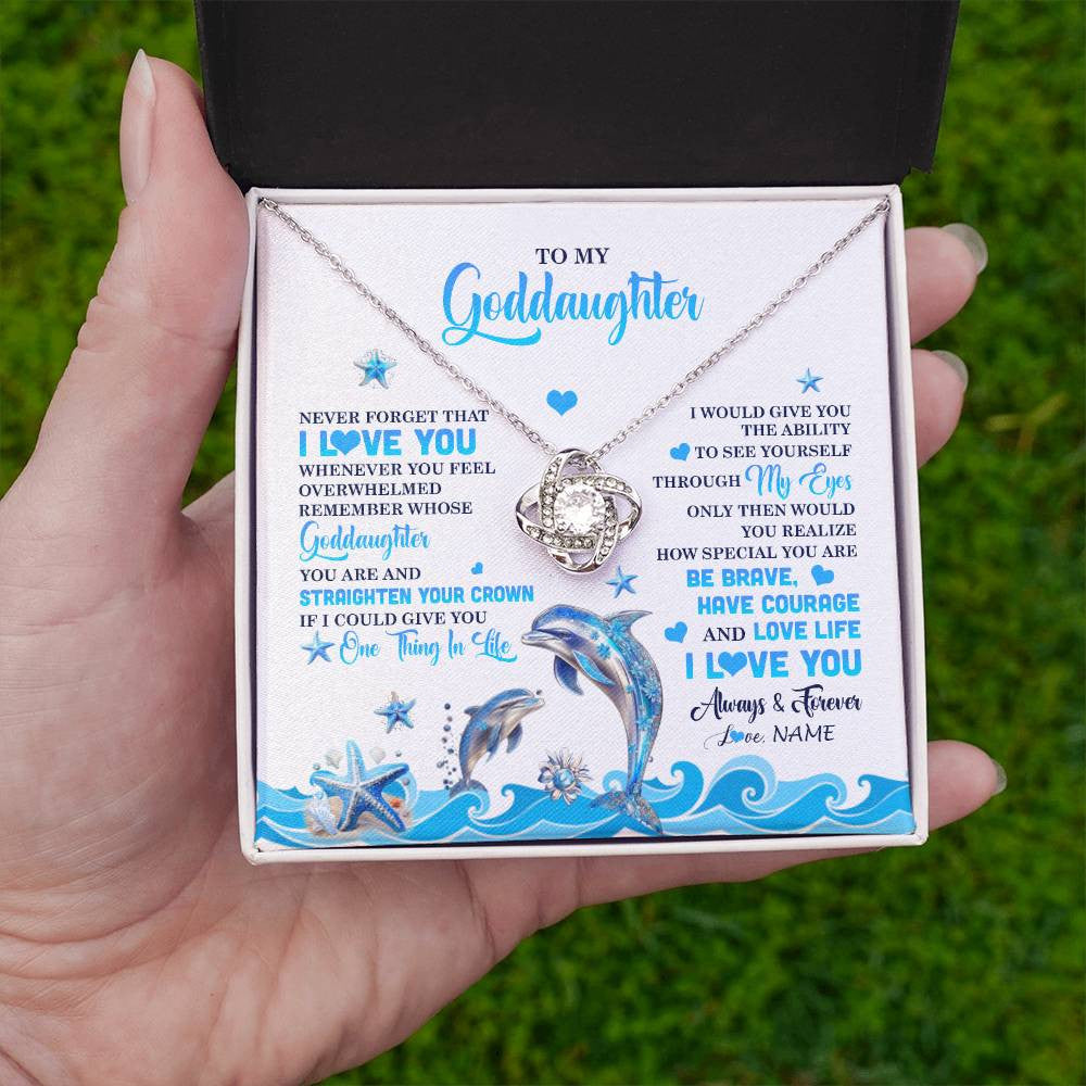 Love Knot Necklace 14K White Gold Finish | 2 | Personalized To My Goddaughter Necklace From Aunt Uncle Dophin Never Forget I Love You Goddaughter Birthday Jewelry Christmas Customized Gift Box Message Card | siriusteestore
