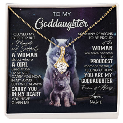 Alluring Beauty Necklace 18K Yellow Gold Finish | 1 | Personalized To My Goddaughter Necklace From Aunt Uncle I Close My Eyes Wolf Goddaughter Birthday Gifts Graduation Christmas Customized Gift Box Message Card | siriusteestore