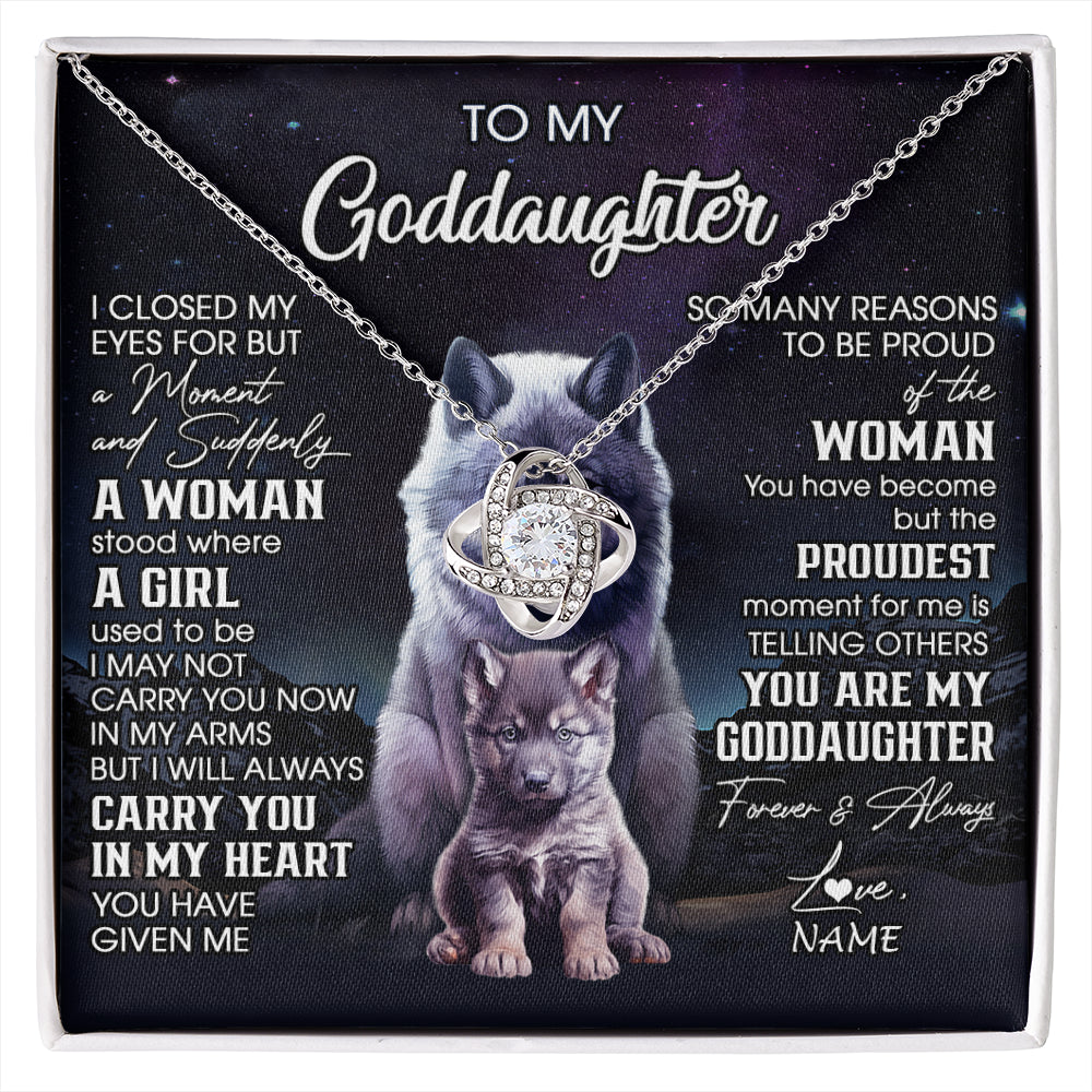 Love Knot Necklace 14K White Gold Finish | 1 | Personalized To My Goddaughter Necklace From Aunt Uncle I Close My Eyes Wolf Goddaughter Birthday Gifts Graduation Christmas Customized Gift Box Message Card | siriusteestore