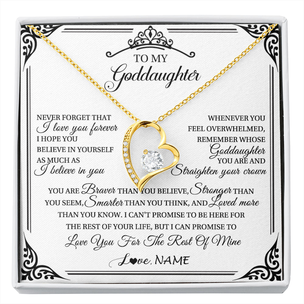Forever Love Necklace 18K Yellow Gold Finish | 1 | Personalized To My Goddaughter Necklace From Aunt Uncle I Love You Forever Goddaughter Birthday Jewelry Graduation Christmas Customized Gift Box Message Card | siriusteestore