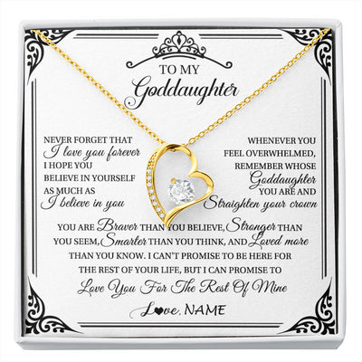 Forever Love Necklace 18K Yellow Gold Finish | 1 | Personalized To My Goddaughter Necklace From Aunt Uncle I Love You Forever Goddaughter Birthday Jewelry Graduation Christmas Customized Gift Box Message Card | siriusteestore