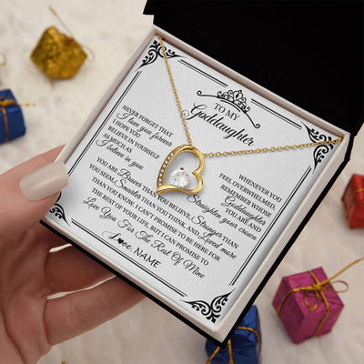 Forever Love Necklace 18K Yellow Gold Finish | 2 | Personalized To My Goddaughter Necklace From Aunt Uncle I Love You Forever Goddaughter Birthday Jewelry Graduation Christmas Customized Gift Box Message Card | siriusteestore