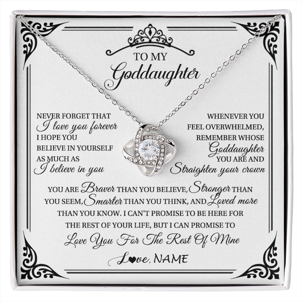 Love Knot Necklace 14K White Gold Finish | 1 | Personalized To My Goddaughter Necklace From Aunt Uncle I Love You Forever Goddaughter Birthday Jewelry Graduation Christmas Customized Gift Box Message Card | siriusteestore