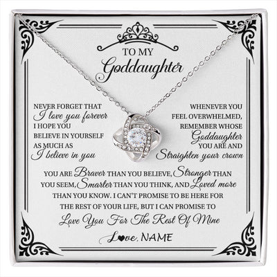 Love Knot Necklace 14K White Gold Finish | 1 | Personalized To My Goddaughter Necklace From Aunt Uncle I Love You Forever Goddaughter Birthday Jewelry Graduation Christmas Customized Gift Box Message Card | siriusteestore