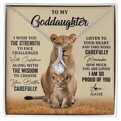 Alluring Beauty Necklace 14K White Gold Finish | 1 | Personalized To My Goddaughter Necklace From Aunt Uncle I Wish You The Strength Lion Goddaughter Birthday Graduation Christmas Customized Gift Box Message Card | siriusteestore