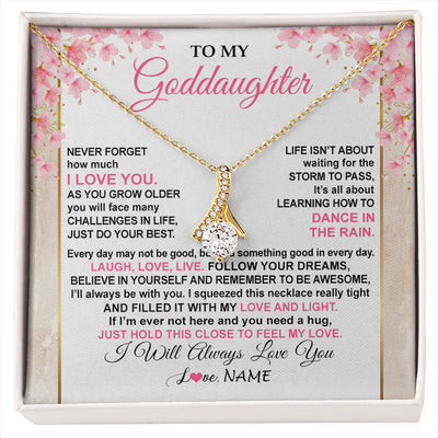 Alluring Beauty Necklace 18K Yellow Gold Finish | 1 | Personalized To My Goddaughter Necklace From Aunt Uncle Inspirational I Love You Goddaughter Birthday Graduation Christmas Customized Gift Box Message Card | siriusteestore