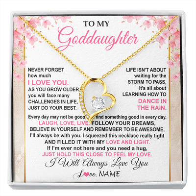 Forever Love Necklace 18K Yellow Gold Finish | 1 | Personalized To My Goddaughter Necklace From Aunt Uncle Inspirational I Love You Goddaughter Birthday Graduation Christmas Customized Gift Box Message Card | siriusteestore