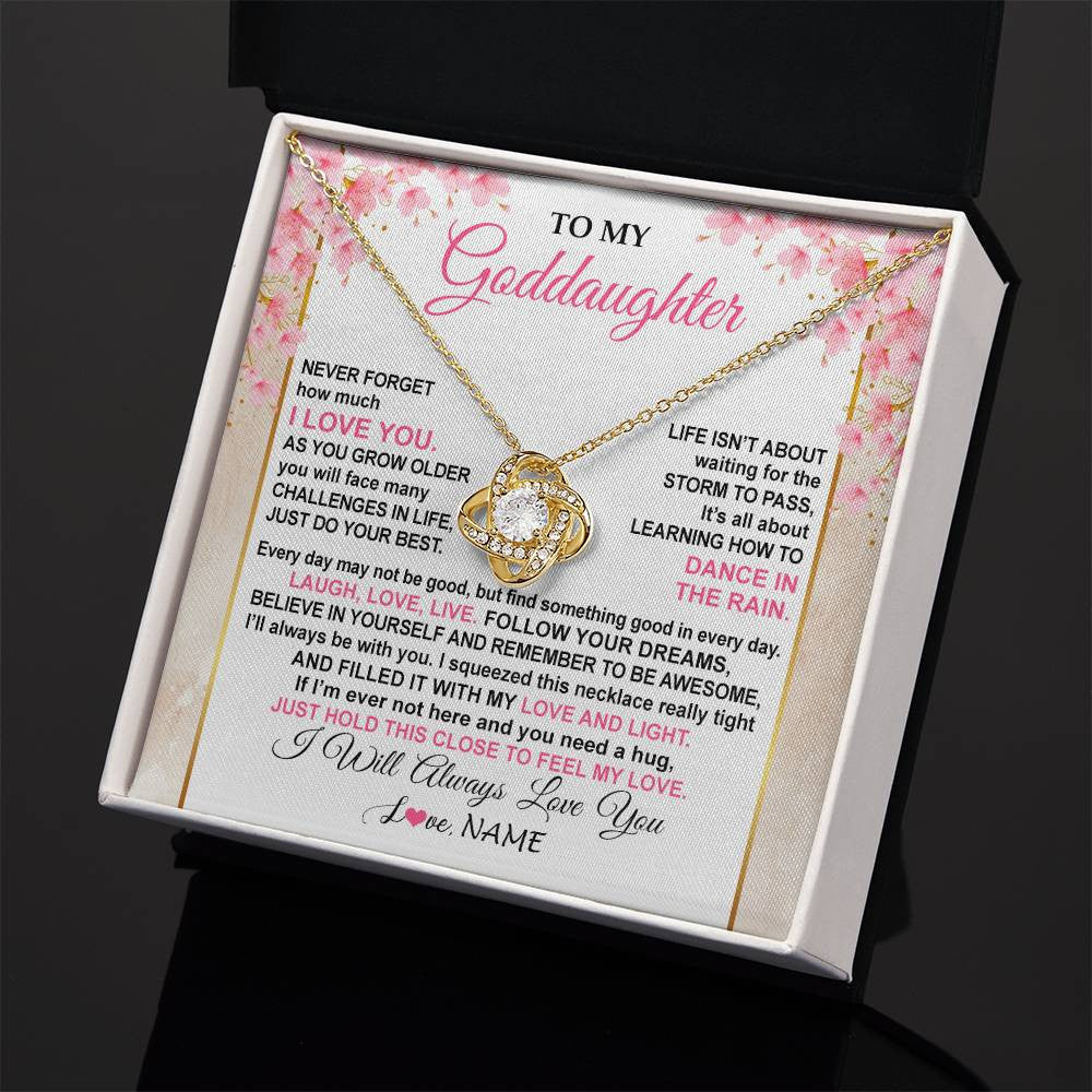 Love Knot Necklace 18K Yellow Gold Finish | 2 | Personalized To My Goddaughter Necklace From Aunt Uncle Inspirational I Love You Goddaughter Birthday Graduation Christmas Customized Gift Box Message Card | siriusteestore