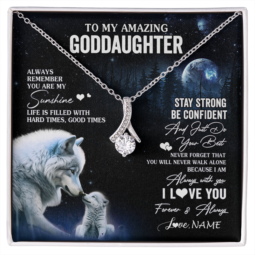 Alluring Beauty Necklace 14K White Gold Finish | 1 | Personalized To My Goddaughter Necklace From Aunt Uncle Moon Wolf Goddaughter Birthday Gifts Jewelry Graduation Christmas Customized Gift Box Message Card | siriusteestore