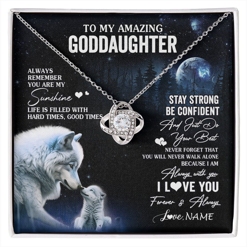 Love Knot Necklace 14K White Gold Finish | 1 | Personalized To My Goddaughter Necklace From Aunt Uncle Moon Wolf Goddaughter Birthday Gifts Jewelry Graduation Christmas Customized Gift Box Message Card | siriusteestore