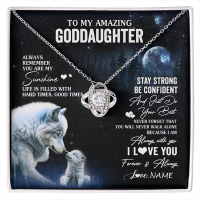 Love Knot Necklace 14K White Gold Finish | 1 | Personalized To My Goddaughter Necklace From Aunt Uncle Moon Wolf Goddaughter Birthday Gifts Jewelry Graduation Christmas Customized Gift Box Message Card | siriusteestore