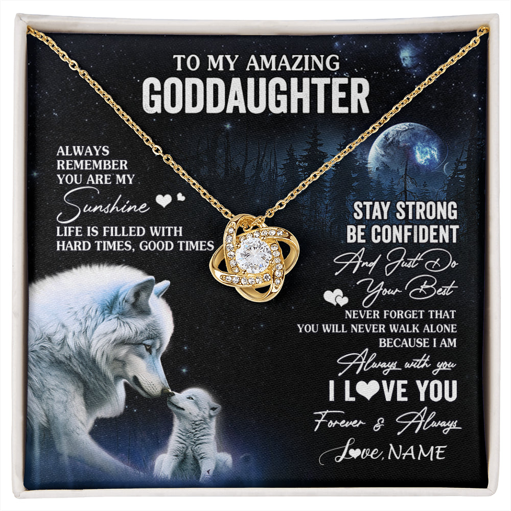 Love Knot Necklace 18K Yellow Gold Finish | 1 | Personalized To My Goddaughter Necklace From Aunt Uncle Moon Wolf Goddaughter Birthday Gifts Jewelry Graduation Christmas Customized Gift Box Message Card | siriusteestore