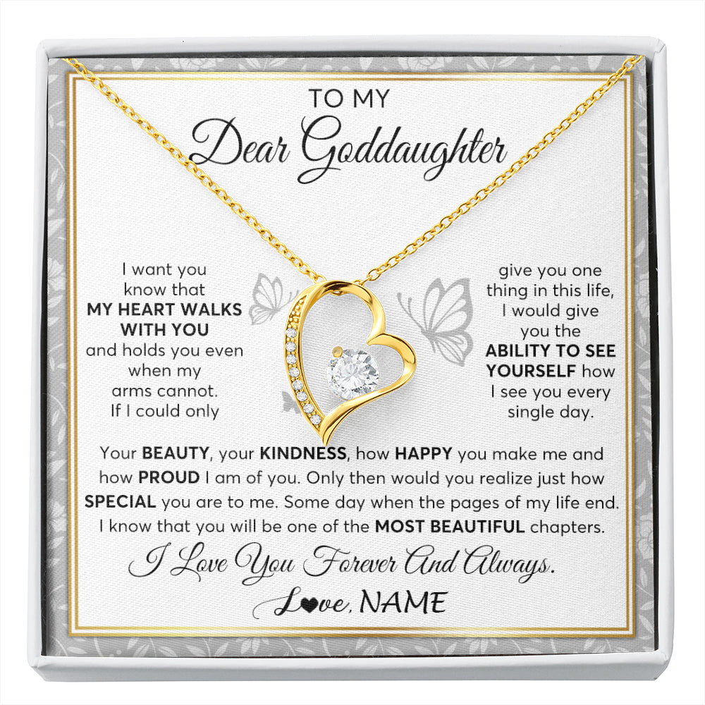 Forever Love Necklace 18K Yellow Gold Finish | 1 | Personalized To My Goddaughter Necklace From Aunt Uncle My Heart Walks With You Goddaughter Birthday Gifts Jewelry Christmas Customized Gift Box Message Card | siriusteestore