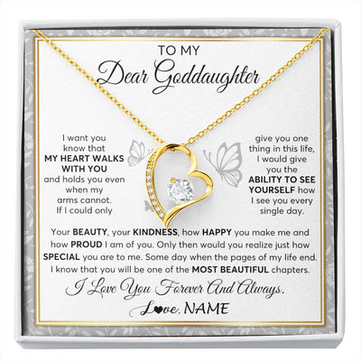 Forever Love Necklace 18K Yellow Gold Finish | 1 | Personalized To My Goddaughter Necklace From Aunt Uncle My Heart Walks With You Goddaughter Birthday Gifts Jewelry Christmas Customized Gift Box Message Card | siriusteestore