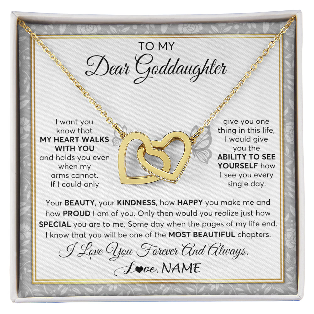 Interlocking Hearts Necklace 18K Yellow Gold Finish | 1 | Personalized To My Goddaughter Necklace From Aunt Uncle My Heart Walks With You Goddaughter Birthday Gifts Jewelry Christmas Customized Gift Box Message Card | siriusteestore