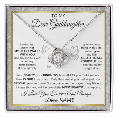 Love Knot Necklace 14K White Gold Finish | 1 | Personalized To My Goddaughter Necklace From Aunt Uncle My Heart Walks With You Goddaughter Birthday Gifts Jewelry Christmas Customized Gift Box Message Card | siriusteestore