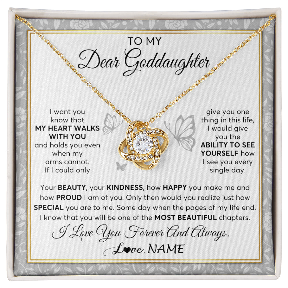 Love Knot Necklace 18K Yellow Gold Finish | 1 | Personalized To My Goddaughter Necklace From Aunt Uncle My Heart Walks With You Goddaughter Birthday Gifts Jewelry Christmas Customized Gift Box Message Card | siriusteestore