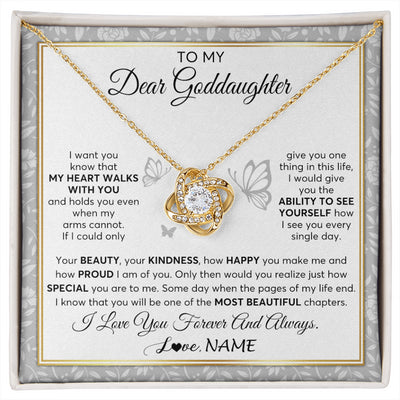 Love Knot Necklace 18K Yellow Gold Finish | 1 | Personalized To My Goddaughter Necklace From Aunt Uncle My Heart Walks With You Goddaughter Birthday Gifts Jewelry Christmas Customized Gift Box Message Card | siriusteestore