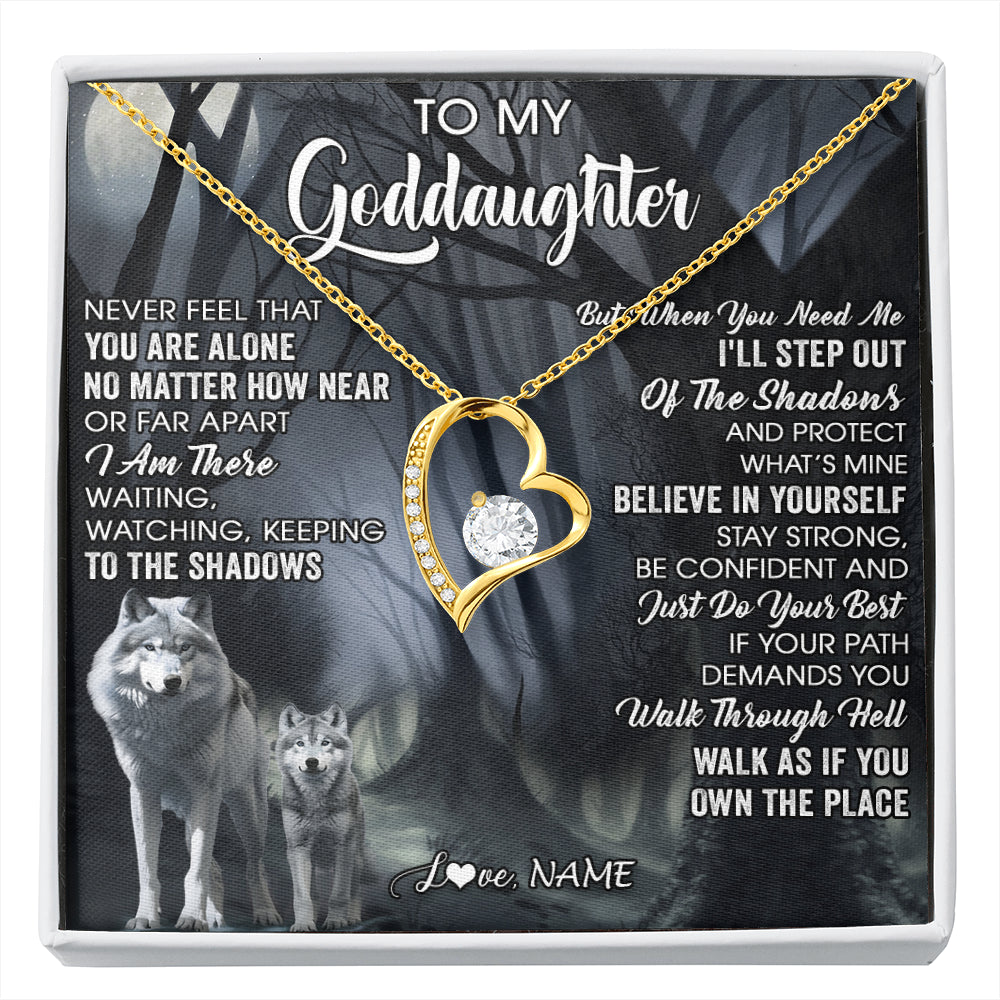 Forever Love Necklace 18K Yellow Gold Finish | 1 | Personalized To My Goddaughter Necklace From Aunt Uncle Never Feel That You Are Alone Wolf Birthday Gifts Jewelry Christmas Customized Gift Box Message Card | siriusteestore