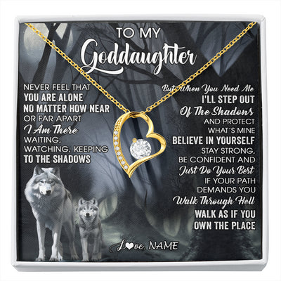Forever Love Necklace 18K Yellow Gold Finish | 1 | Personalized To My Goddaughter Necklace From Aunt Uncle Never Feel That You Are Alone Wolf Birthday Gifts Jewelry Christmas Customized Gift Box Message Card | siriusteestore