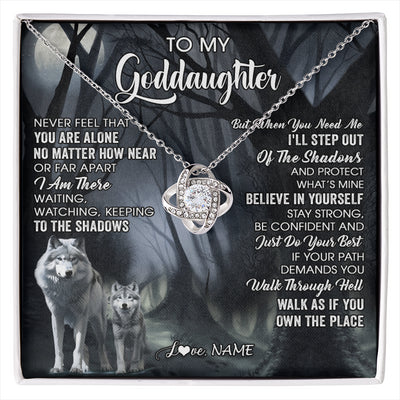 Love Knot Necklace 14K White Gold Finish | 1 | Personalized To My Goddaughter Necklace From Aunt Uncle Never Feel That You Are Alone Wolf Birthday Gifts Jewelry Christmas Customized Gift Box Message Card | siriusteestore