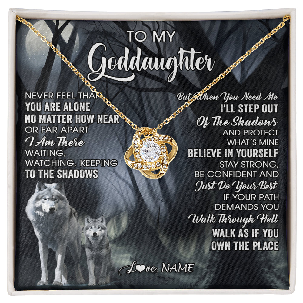 Love Knot Necklace 18K Yellow Gold Finish | 1 | Personalized To My Goddaughter Necklace From Aunt Uncle Never Feel That You Are Alone Wolf Birthday Gifts Jewelry Christmas Customized Gift Box Message Card | siriusteestore