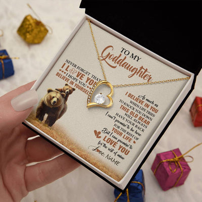 Forever Love Necklace 18K Yellow Gold Finish | 2 | Personalized To My Goddaughter Necklace From Aunt Uncle This Old Bear Love You Goddaughter Birthday Graduation Christmas Customized Gift Box Message Card | siriusteestore
