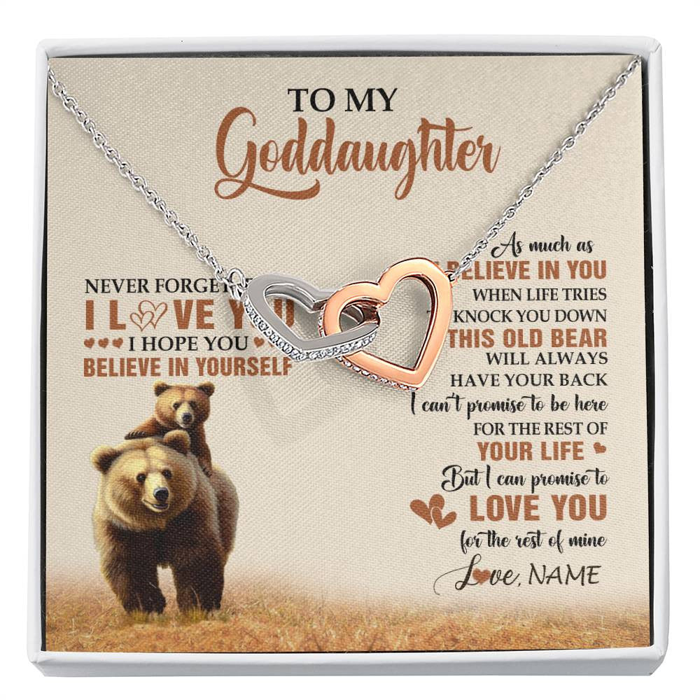Interlocking Hearts Necklace Stainless Steel & Rose Gold Finish | 1 | Personalized To My Goddaughter Necklace From Aunt Uncle This Old Bear Love You Goddaughter Birthday Graduation Christmas Customized Gift Box Message Card | siriusteestore