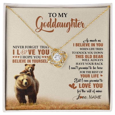Love Knot Necklace 18K Yellow Gold Finish | 1 | Personalized To My Goddaughter Necklace From Aunt Uncle This Old Bear Love You Goddaughter Birthday Graduation Christmas Customized Gift Box Message Card | siriusteestore