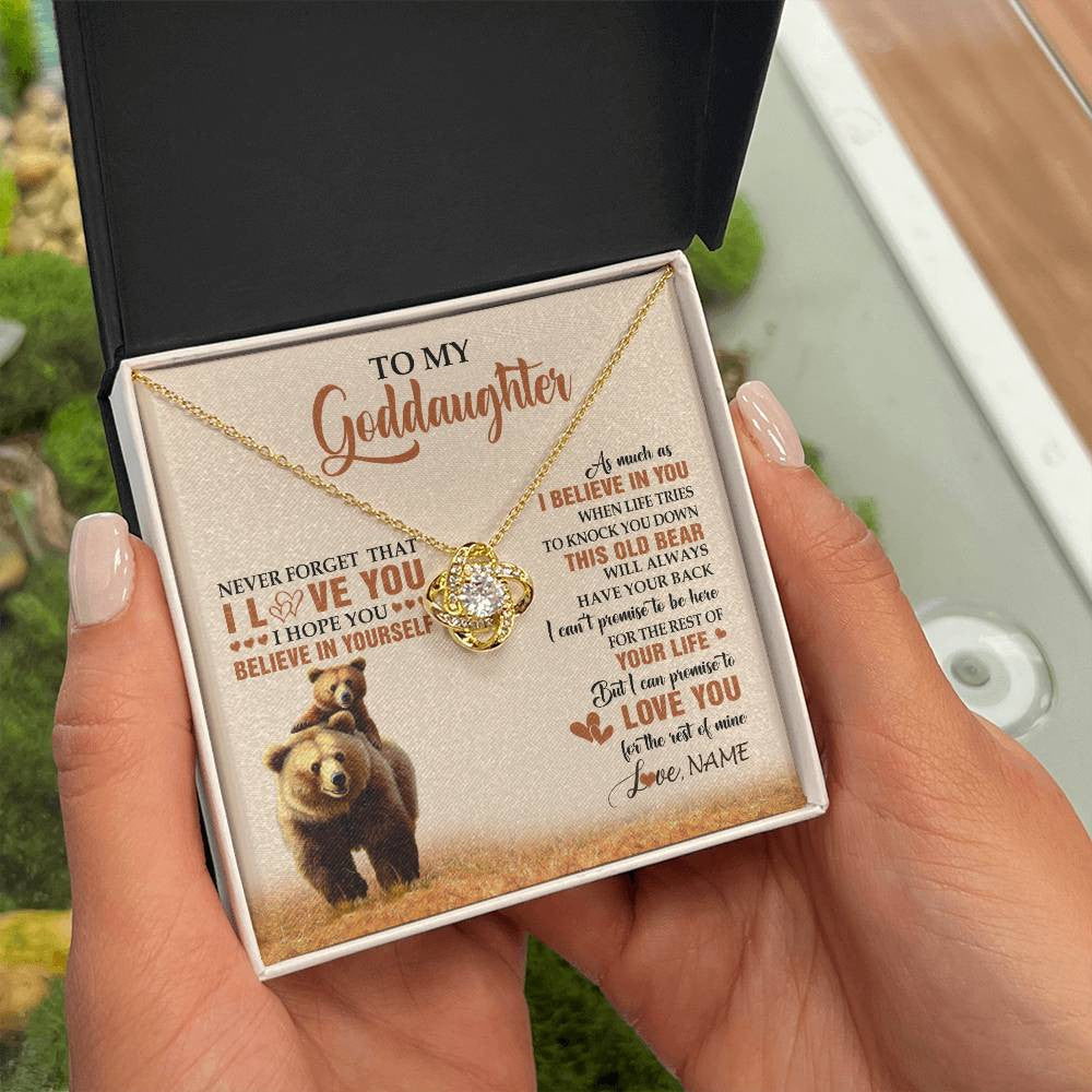 Love Knot Necklace 18K Yellow Gold Finish | 2 | Personalized To My Goddaughter Necklace From Aunt Uncle This Old Bear Love You Goddaughter Birthday Graduation Christmas Customized Gift Box Message Card | siriusteestore