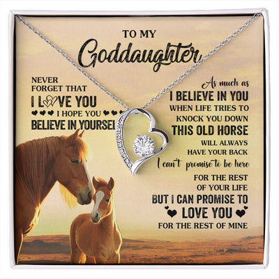 Forever Love Necklace 14K White Gold Finish | 1 | Personalized To My Goddaughter Necklace From Aunt Uncle This Old Horse Love You Goddaughter Birthday Jewelry Christmas Customized Gift Box Message Card | siriusteestore